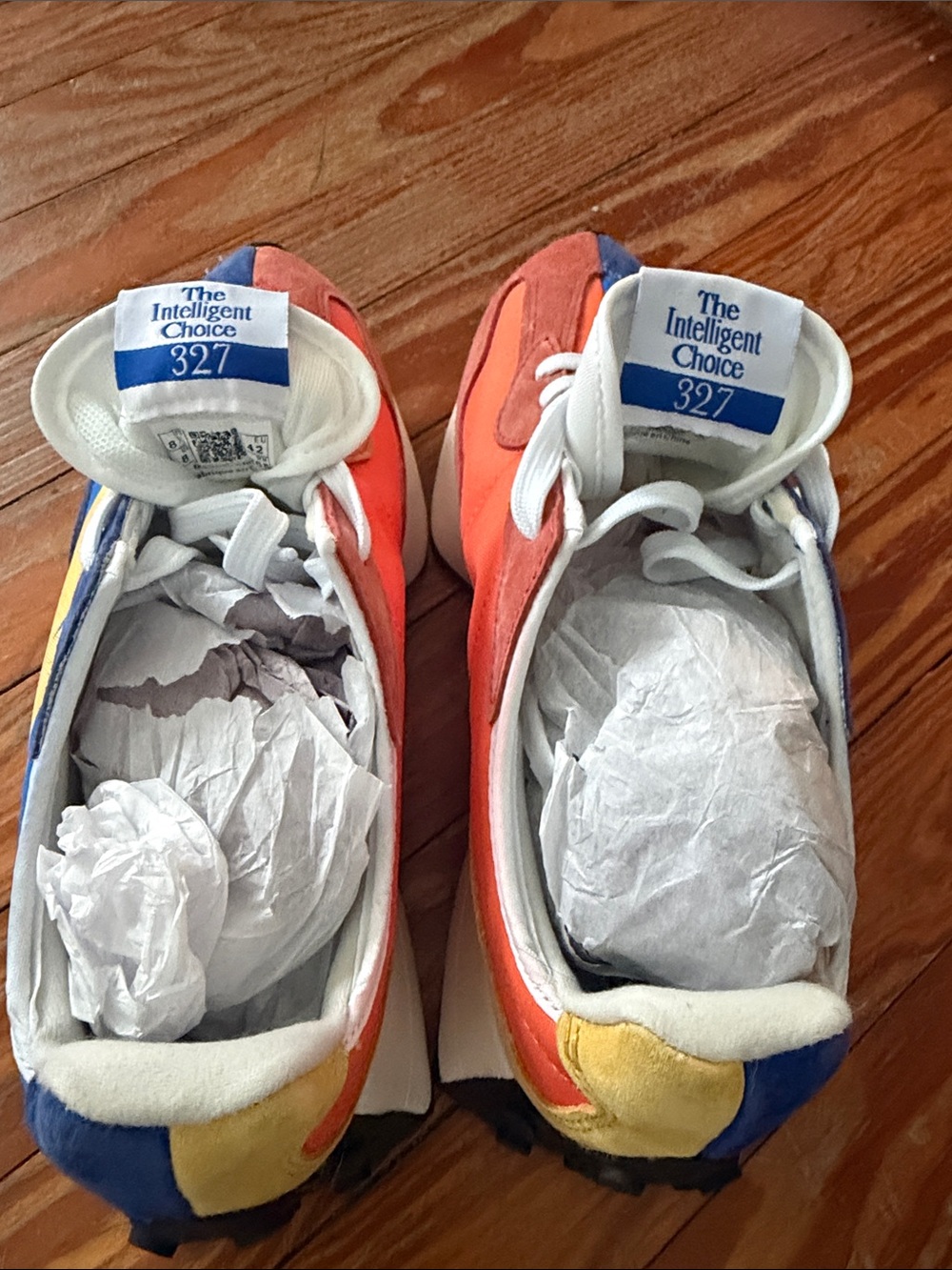 New Balance 327 Orange Blue Yellow White Athletic Sneakers - Picture 4 of 4